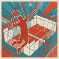 Vibrant risograph limited edition wall art depicting two padel players mid-game, showcasing dynamic technique in vintage style.